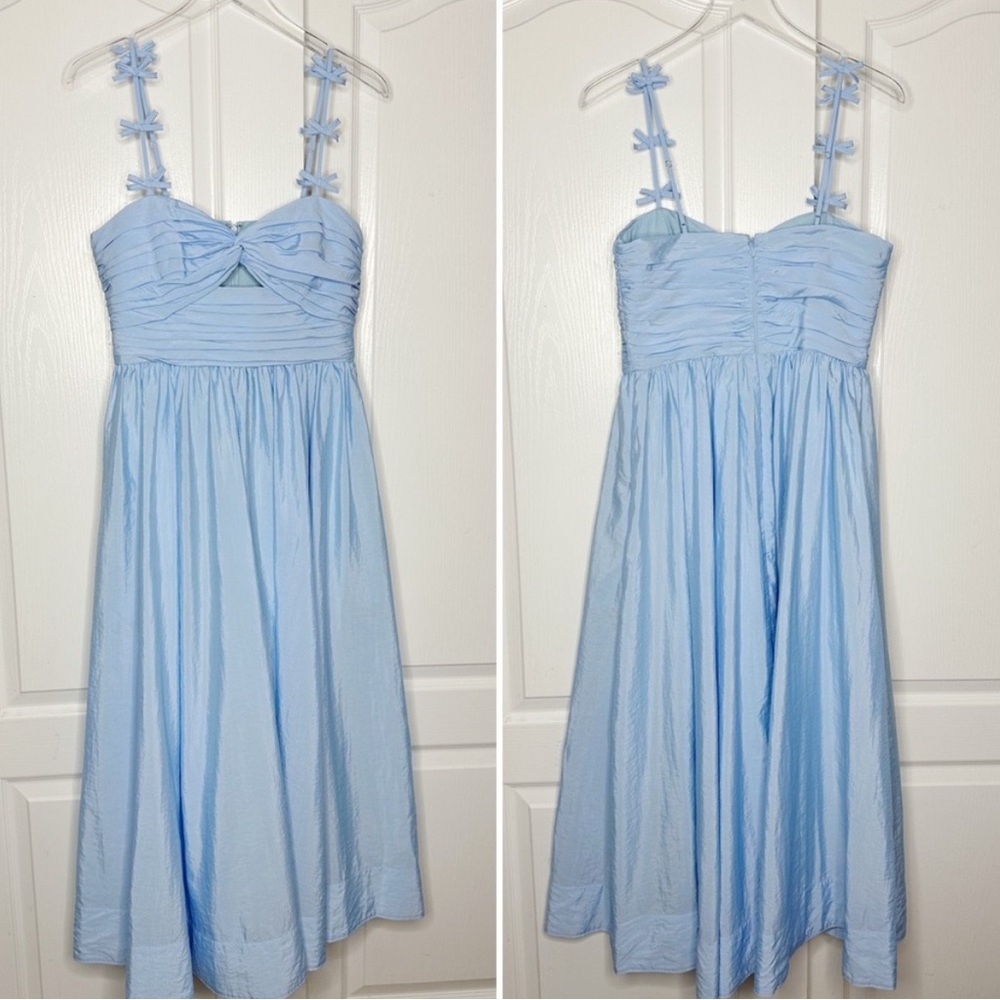cinq a sept Light Blue Spaghetti Strap Midi Dress